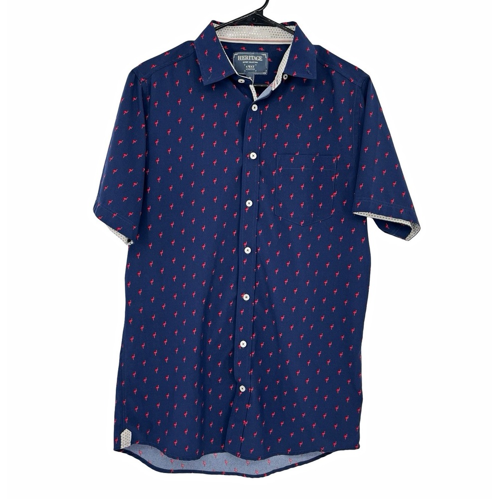 Heritage Report Collection Men's M Tall Flamingo Shirt 4 Way Stretch Navy
